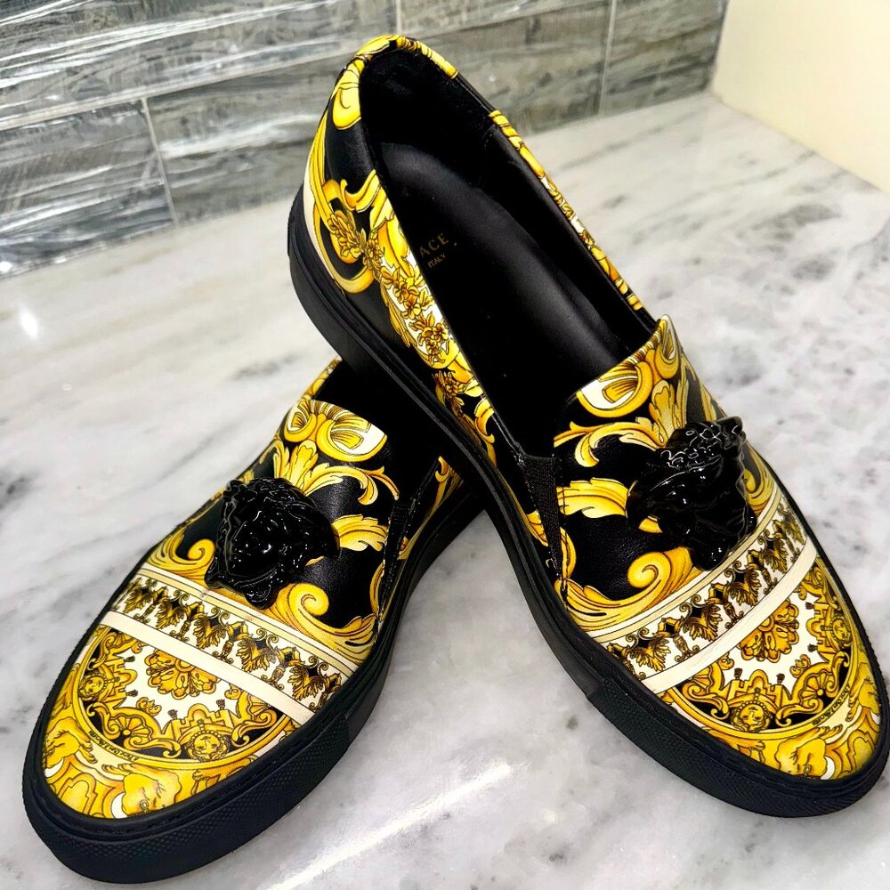 Black & Gold Baroque Slip-On Women’s Sneakers